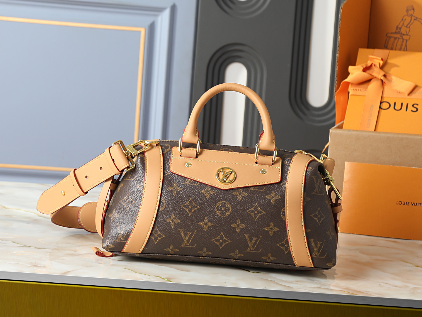 Louis Vuitton LV Classic Handbag Premium Canvas Model M47125 Padlock Detail Fashion Statement Luxury Handbag